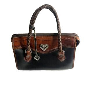 Brighton Black & Brown Crocodile/Alligator Leather Vintage Doctor Bag